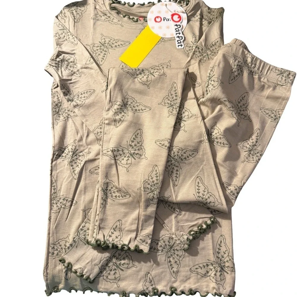 NWT PatPat Kids Girls Pajamas Long Sleeve Butterfly Print Sleepwear Set Size 12